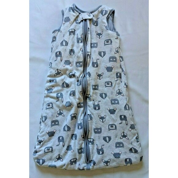 First Wish Baby Sleeping Bag Gray Animals Puffed Cotton Shell Zip Up Size 6-18 M - Picture 1 of 6